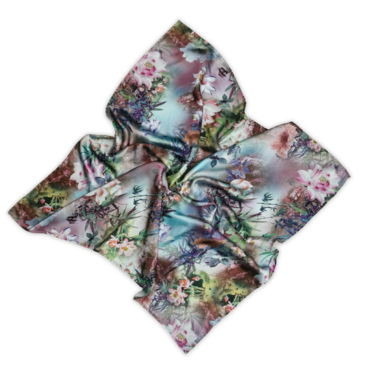 Natalie Anderson light blue water lily print satin scarf