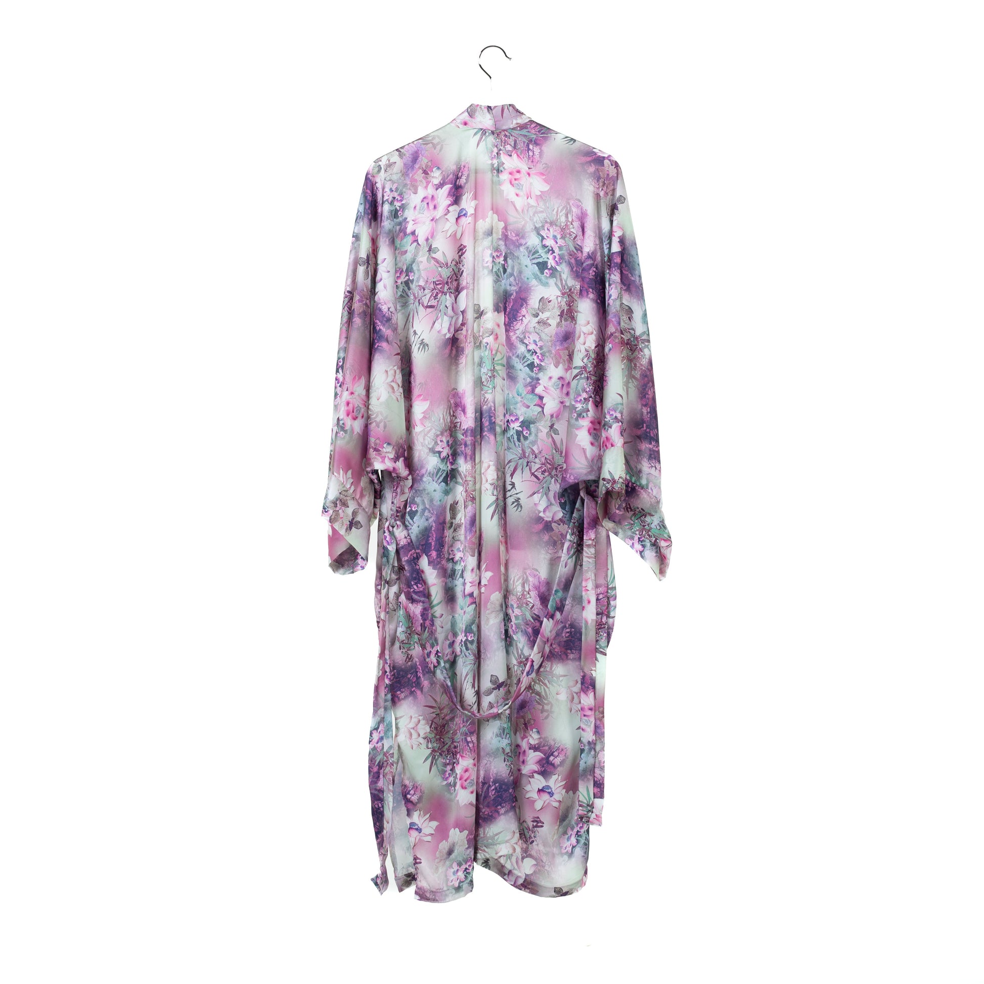 Natalie Anderson Pink and Purple satin water lily kimono - back view