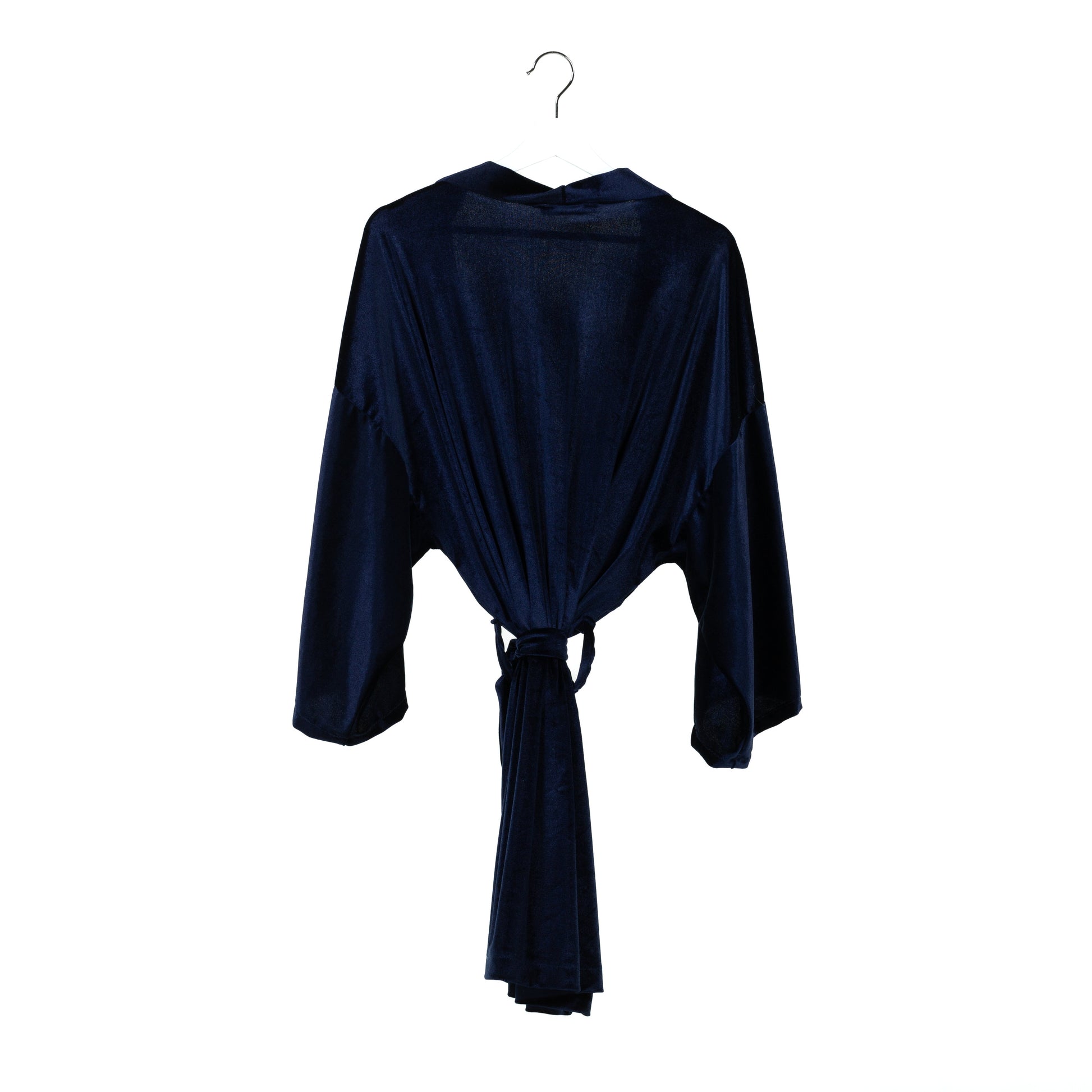 Natalie Anderson handmade velvet Robe with tie closure, navy blue - back view